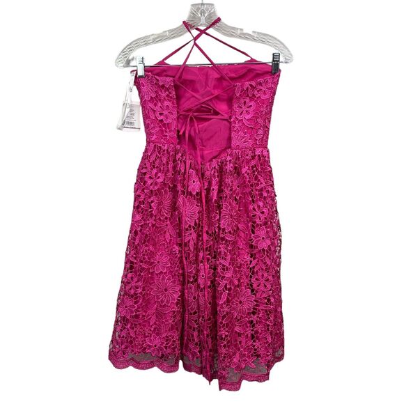 Fifteen Roses Womens Lace‎ Dress Floral Racerback Spaghetti Strap Begonia Pink 2 - Picture 4 of 7